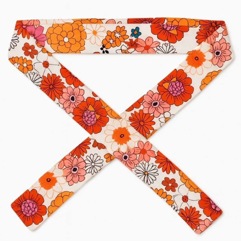 Orange and Pink Floral Print Headband Scarf